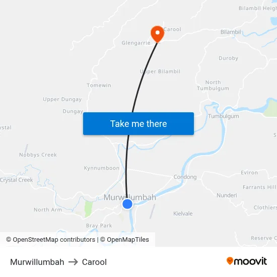 Murwillumbah to Carool map