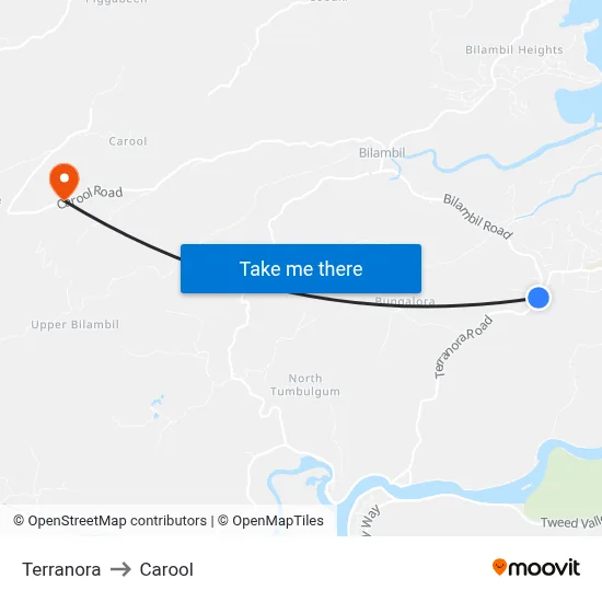 Terranora to Carool map