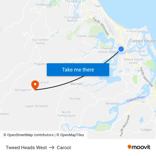 Tweed Heads West to Carool map