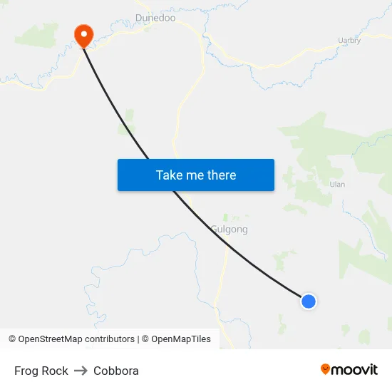 Frog Rock to Cobbora map