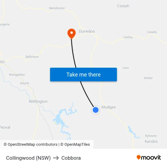 Collingwood (NSW) to Cobbora map