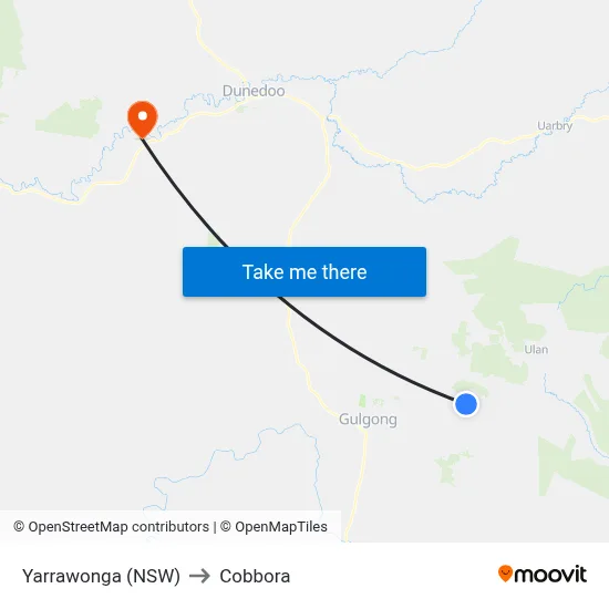 Yarrawonga (NSW) to Cobbora map