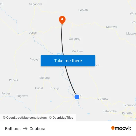 Bathurst to Cobbora map