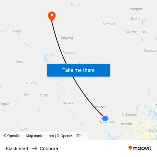 Blackheath to Cobbora map