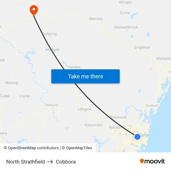 North Strathfield to Cobbora map