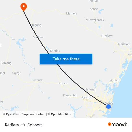 Redfern to Cobbora map