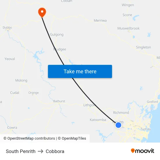 South Penrith to Cobbora map