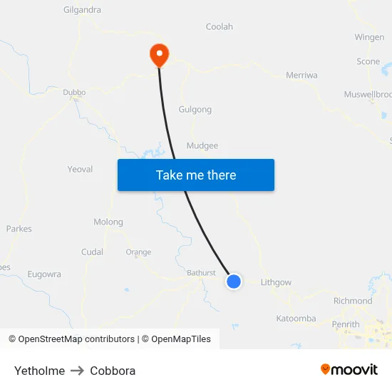 Yetholme to Cobbora map