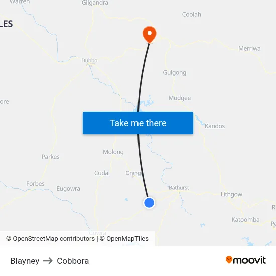 Blayney to Cobbora map