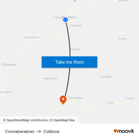 Coonabarabran to Cobbora map