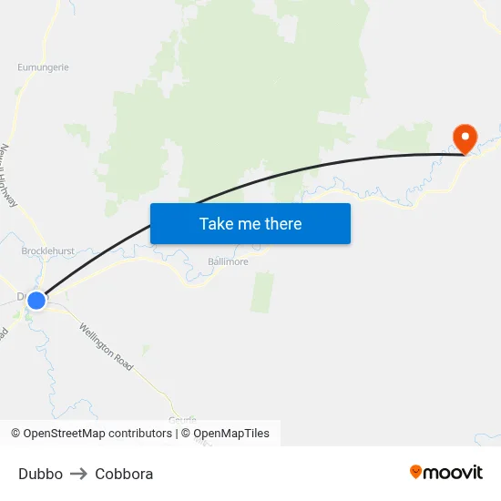 Dubbo to Cobbora map