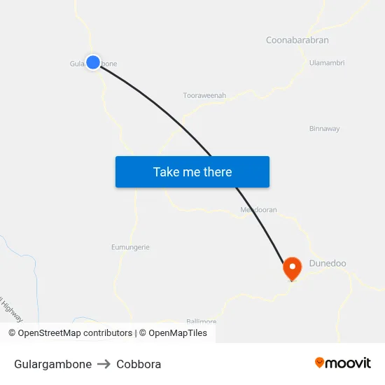 Gulargambone to Cobbora map