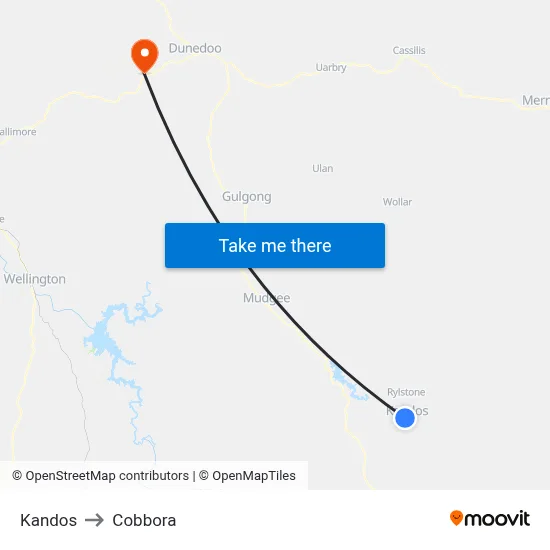 Kandos to Cobbora map