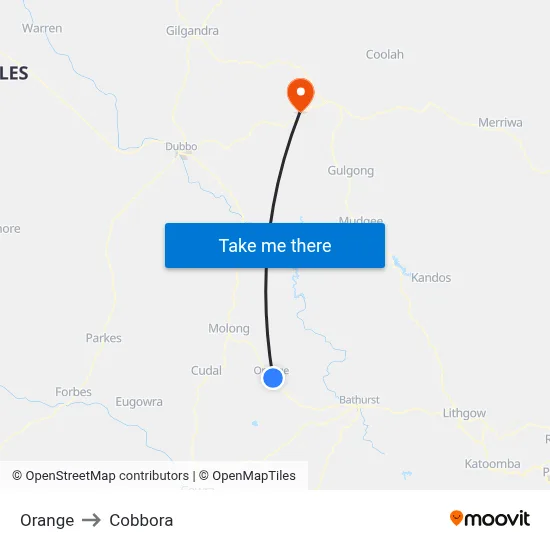 Orange to Cobbora map