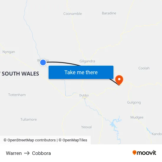 Warren to Cobbora map