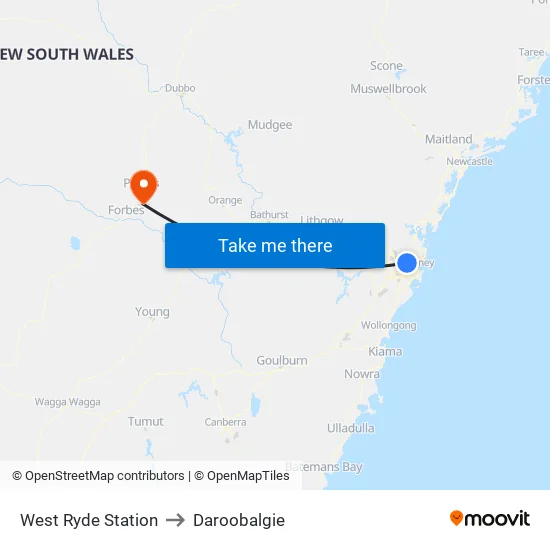 West Ryde Station to Daroobalgie map