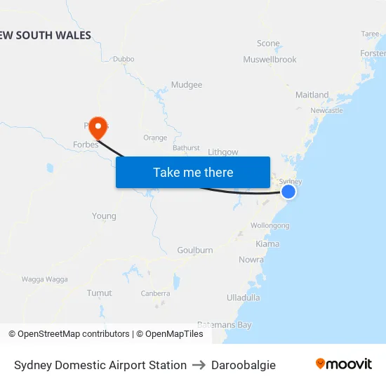 Sydney Domestic Airport Station to Daroobalgie map