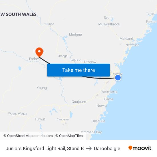 Juniors Kingsford Light Rail, Stand B to Daroobalgie map