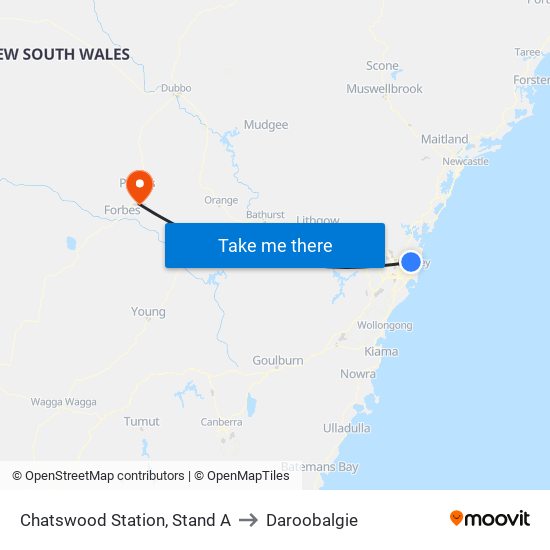 Chatswood Station, Stand A to Daroobalgie map