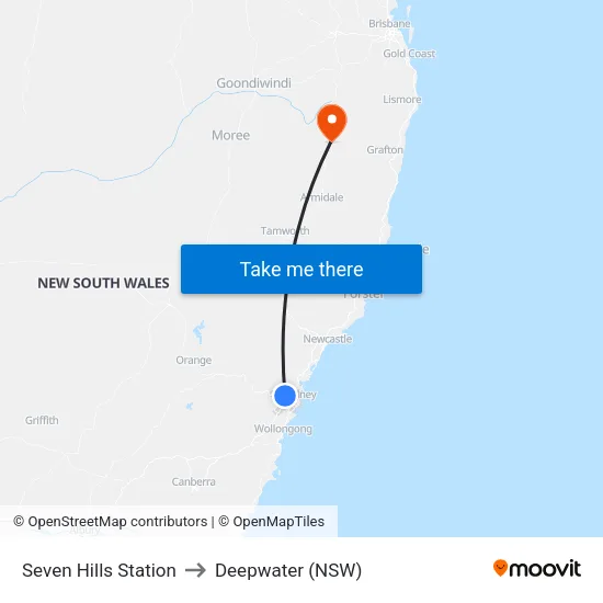 Seven Hills Station to Deepwater (NSW) map
