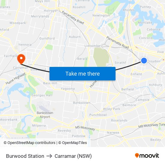 Burwood Station to Carramar (NSW) map