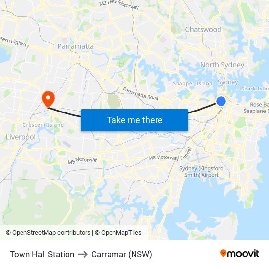 Town Hall Station to Carramar (NSW) map