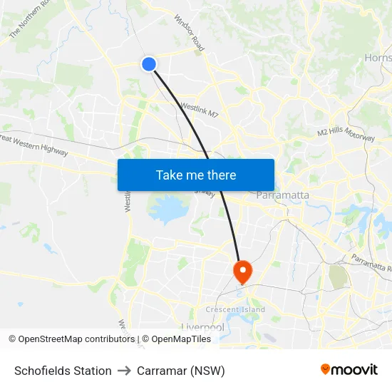 Schofields Station to Carramar (NSW) map