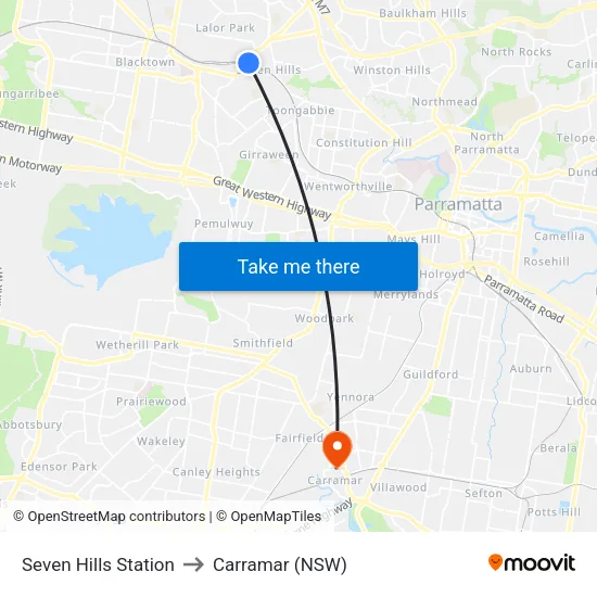 Seven Hills Station to Carramar (NSW) map