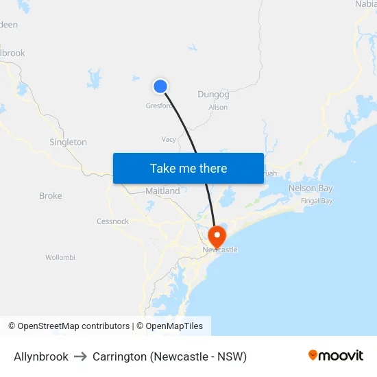 Allynbrook to Carrington (Newcastle - NSW) map