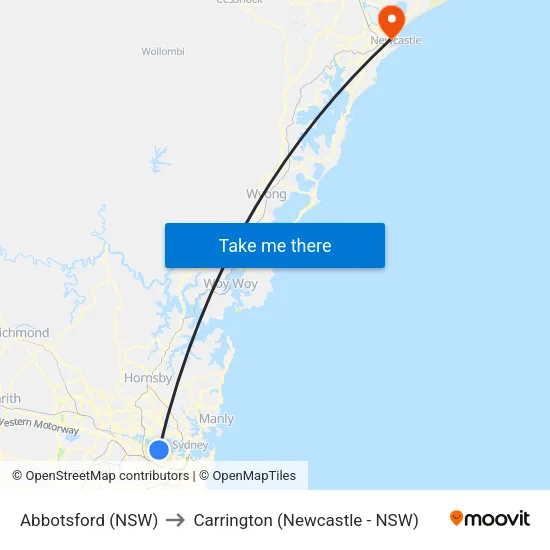 Abbotsford (NSW) to Carrington (Newcastle - NSW) map