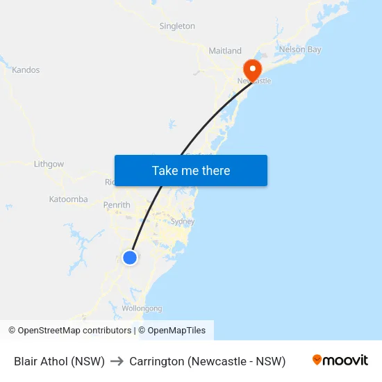 Blair Athol (NSW) to Carrington (Newcastle - NSW) map