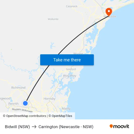 Bidwill (NSW) to Carrington (Newcastle - NSW) map