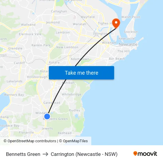 Bennetts Green to Carrington (Newcastle - NSW) map