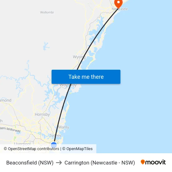 Beaconsfield (NSW) to Carrington (Newcastle - NSW) map