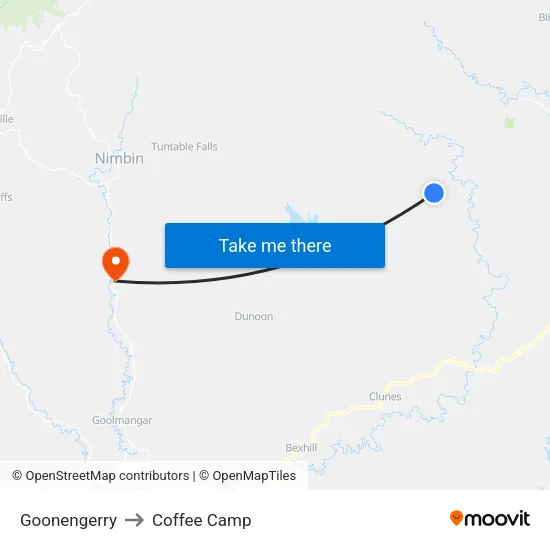 Goonengerry to Coffee Camp map