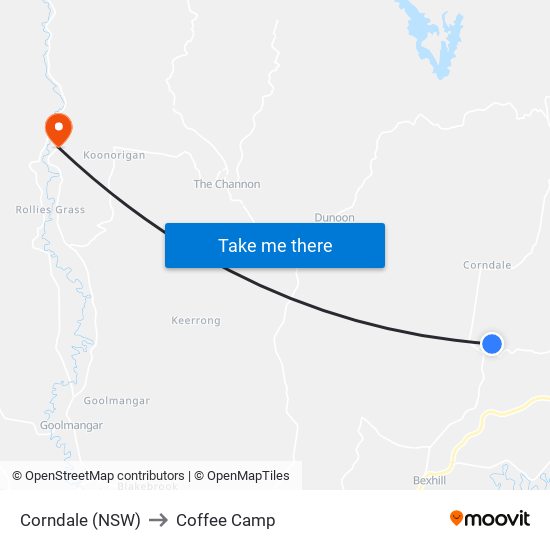 Corndale (NSW) to Coffee Camp map