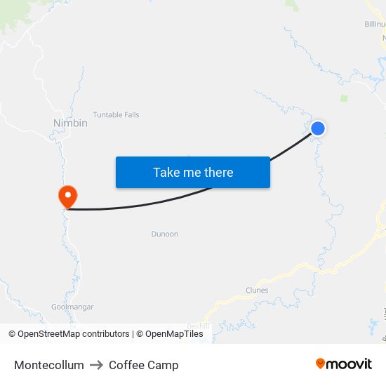 Montecollum to Coffee Camp map