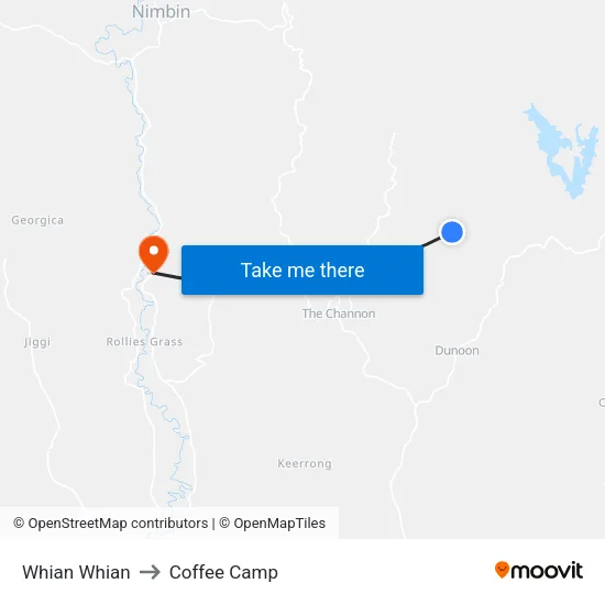 Whian Whian to Coffee Camp map