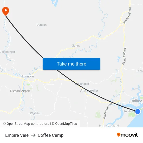 Empire Vale to Coffee Camp map