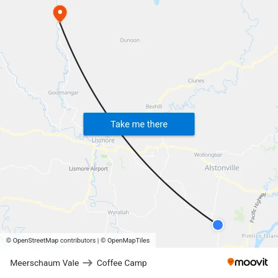 Meerschaum Vale to Coffee Camp map