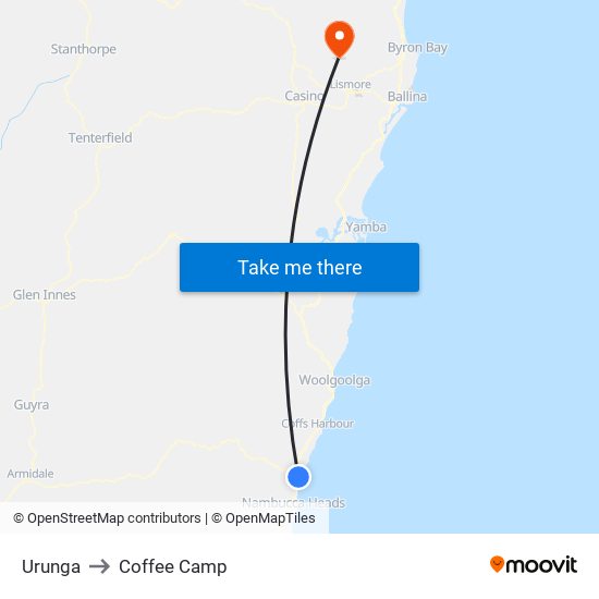 Urunga to Coffee Camp map