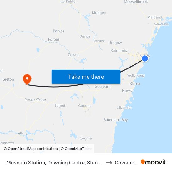 Museum Station, Downing Centre, Stand E to Cowabbie map