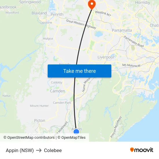 Appin (NSW) to Colebee map