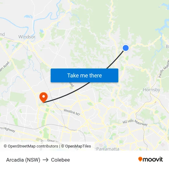 Arcadia (NSW) to Colebee map
