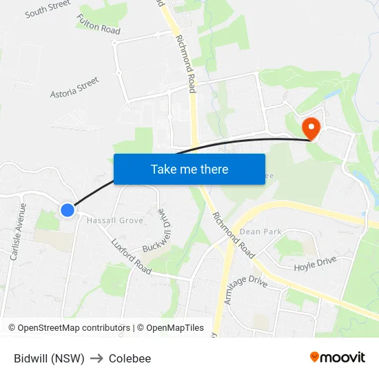 Bidwill (NSW) to Colebee map