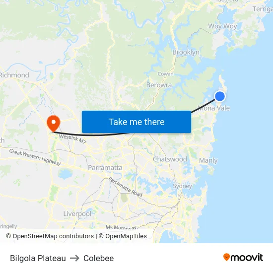 Bilgola Plateau to Colebee map
