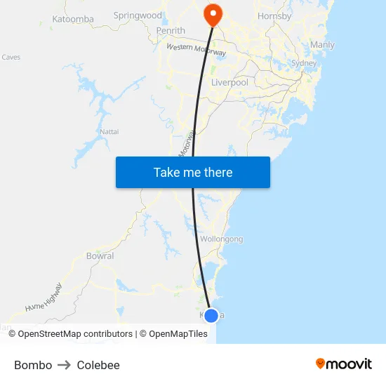 Bombo to Colebee map