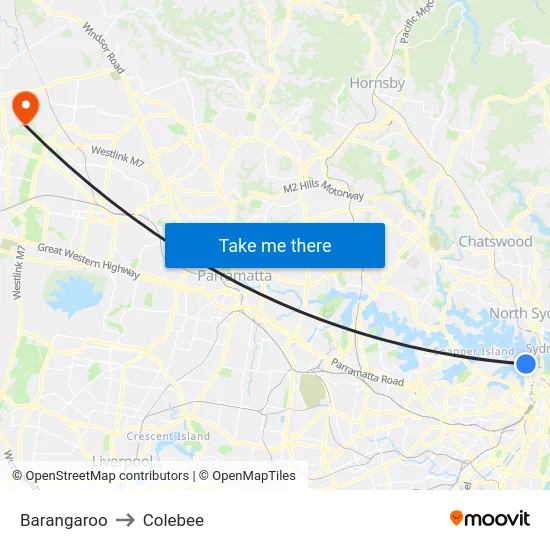 Barangaroo to Colebee map