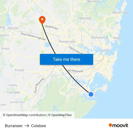 Burraneer to Colebee map