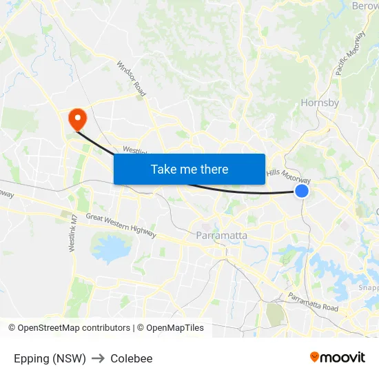 Epping (NSW) to Colebee map